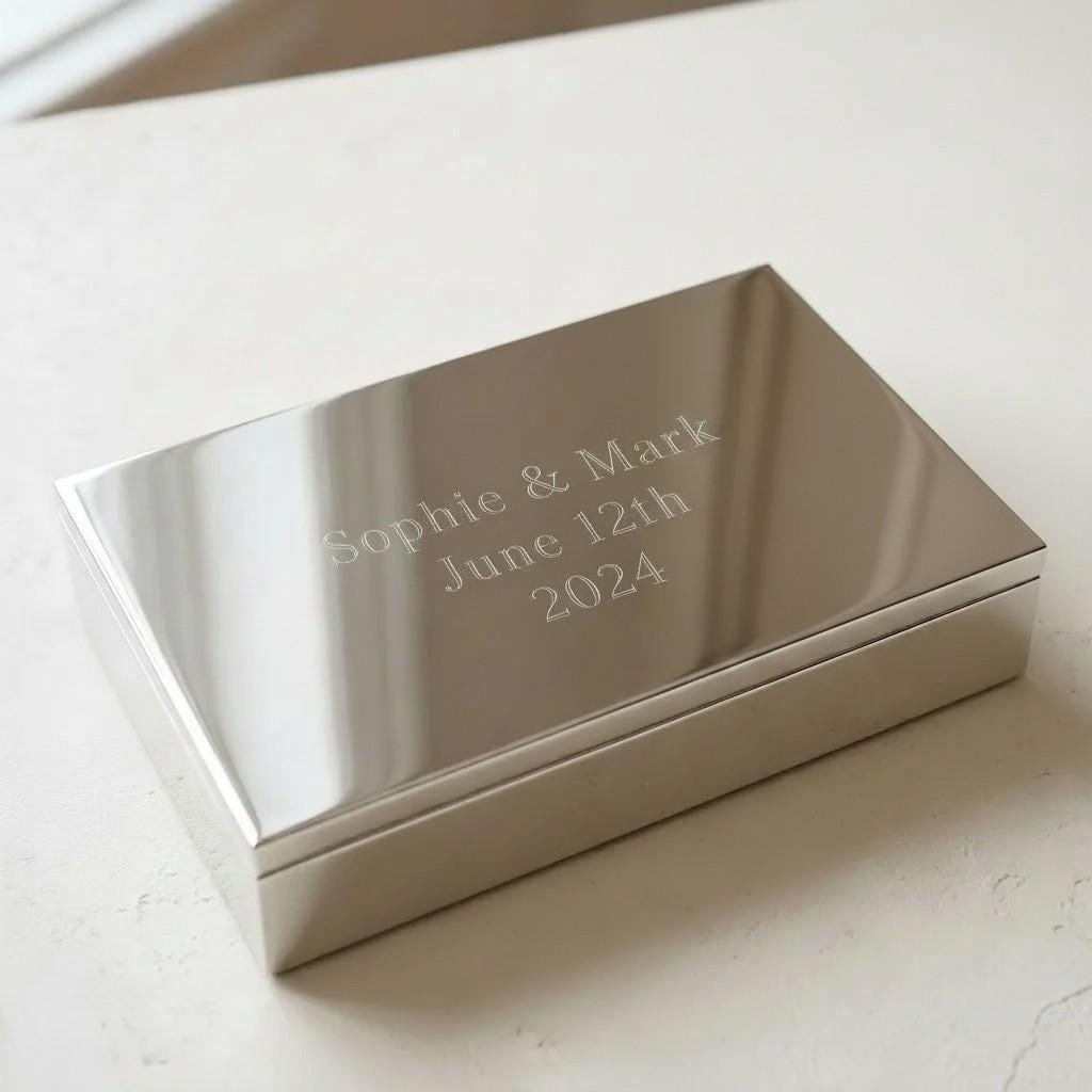 Personalized Silver Keepsake Box, Engraved Message Jewelry Box