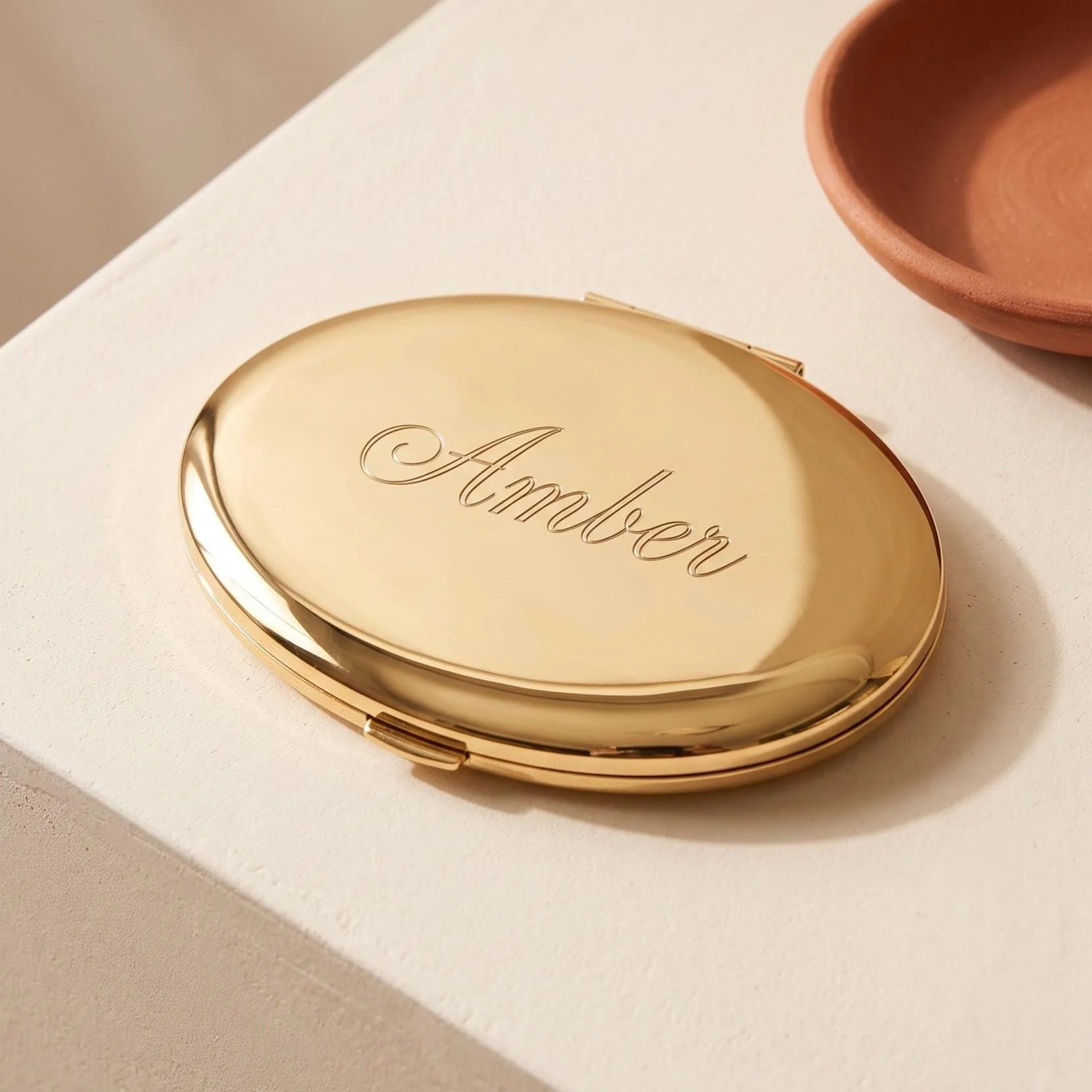 Personalized Compact Mirror, Engraved Gold or Silver Pocket Mirror