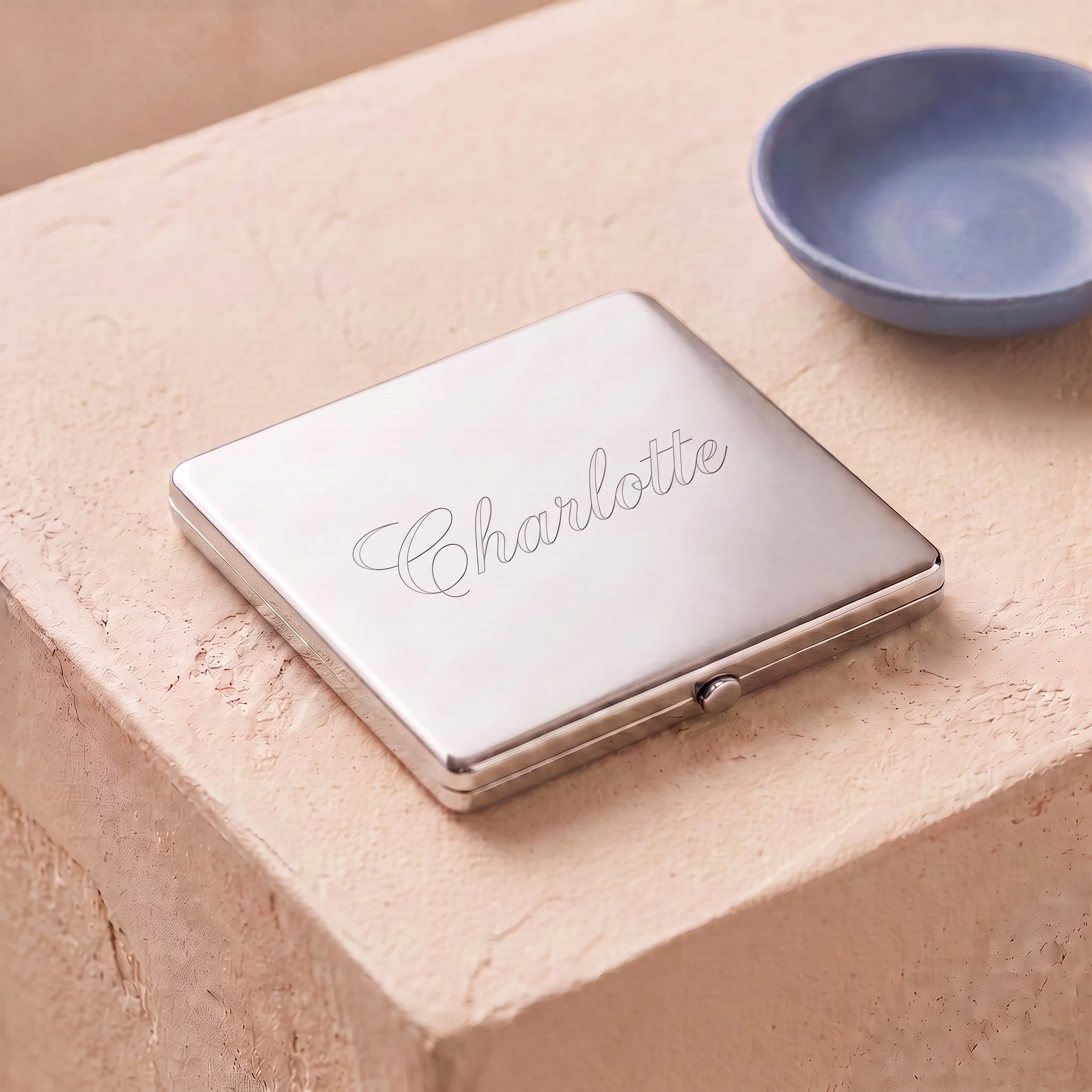 Engraved Silver Compact Mirror