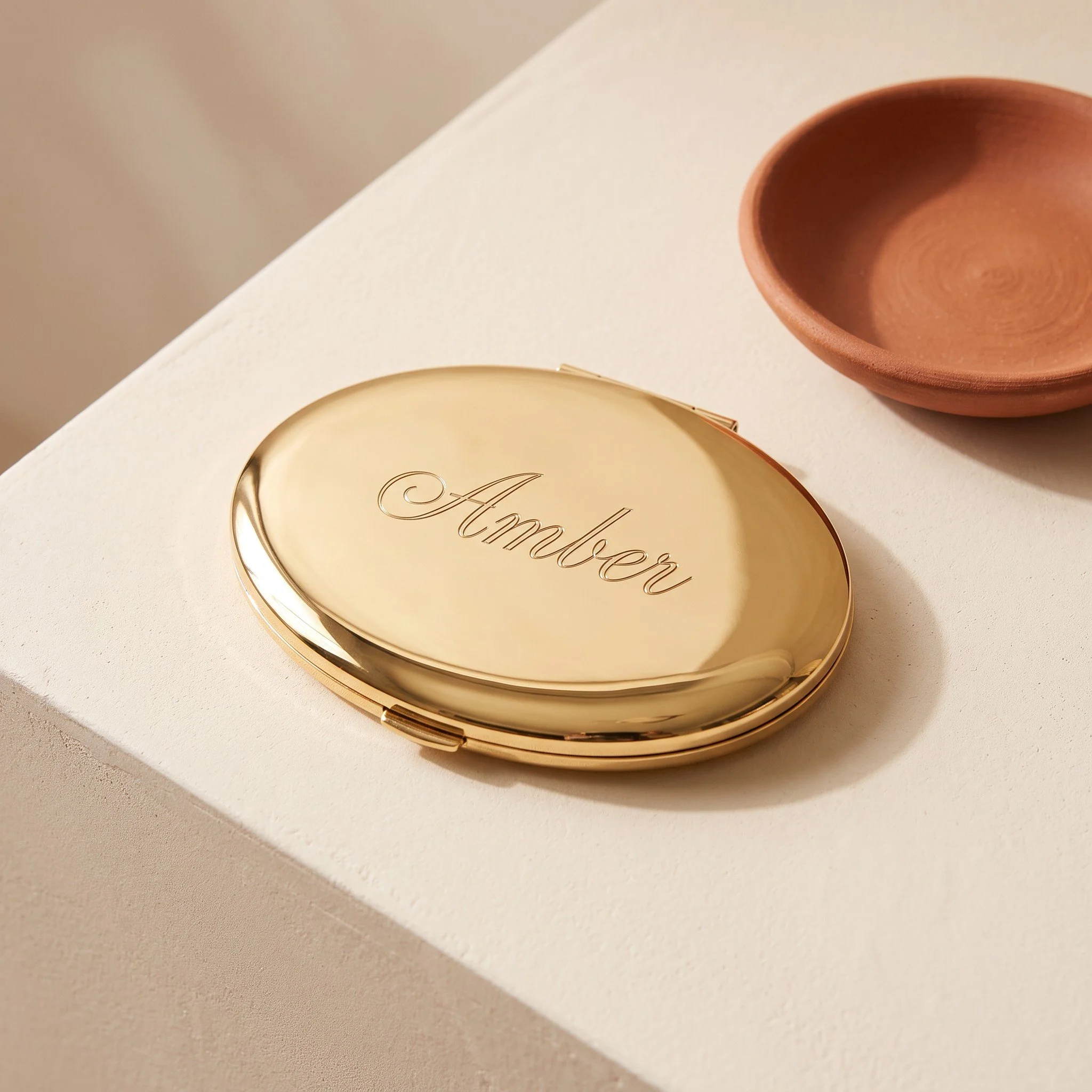 Engraved Gold Compact Mirror