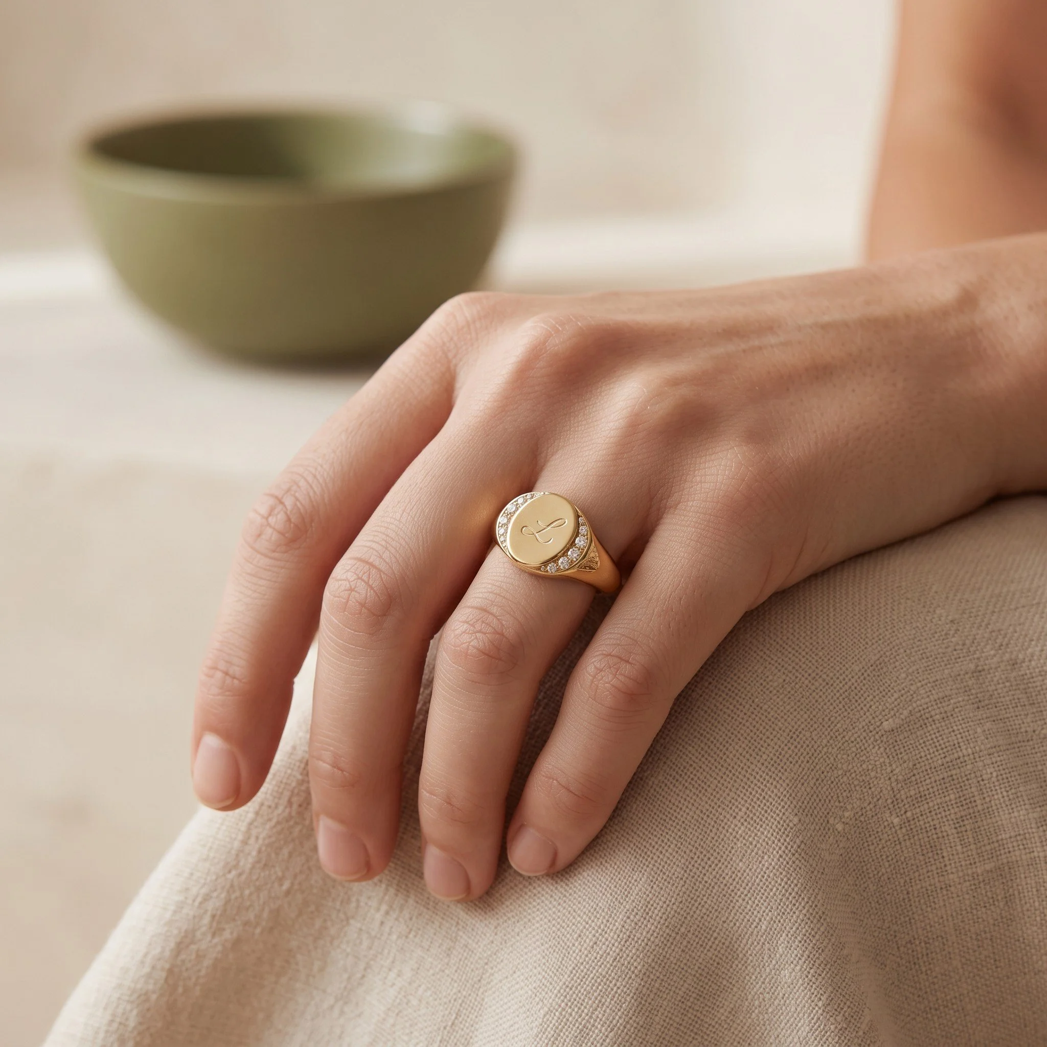 14K Diamond Signet Ring
