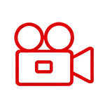 Red outline of a video camera icon