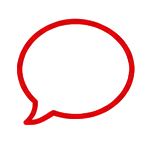 A speech bubble icon with a red outline and black filling.