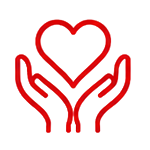 Outline of two hands holding a heart