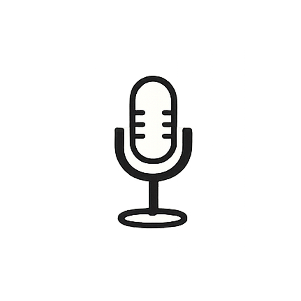 Line drawing of a vintage microphone on a stand.