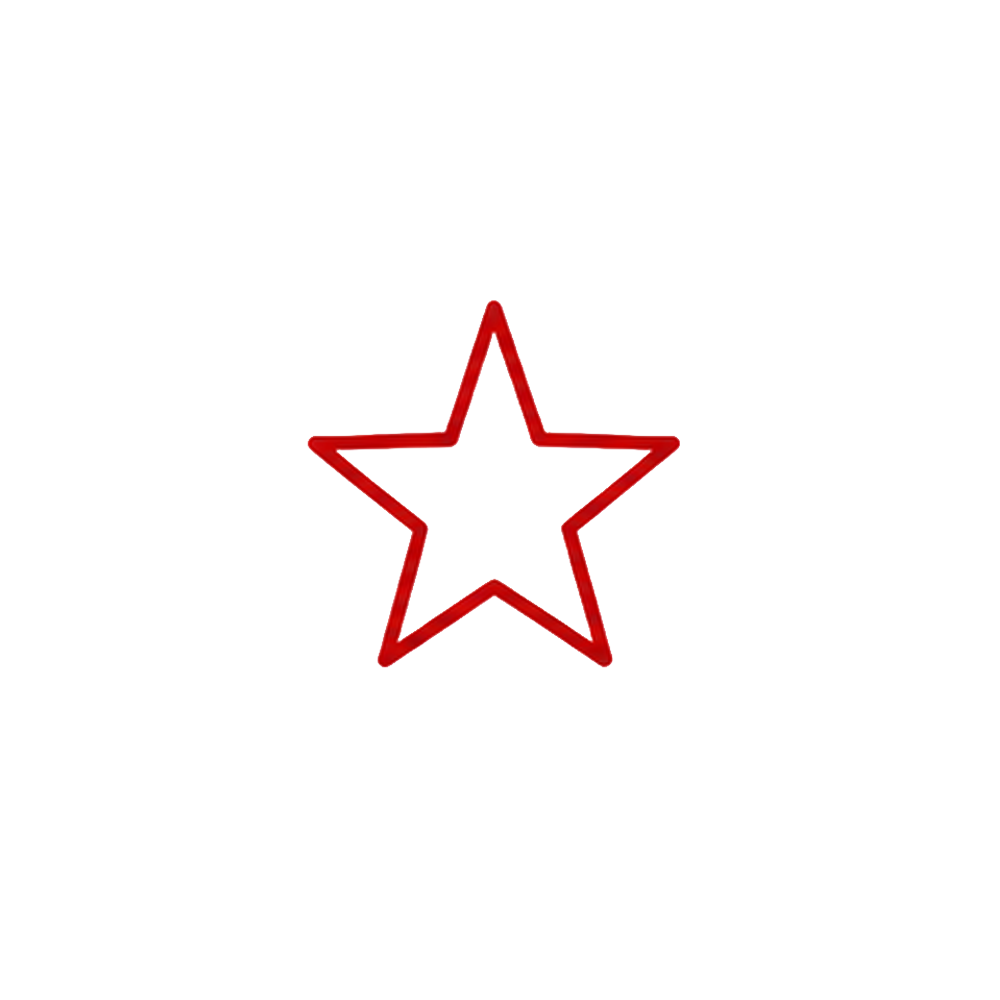 Red neon outline of a star inside a white circle on a black background.
