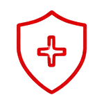 A shield emblem with a red outline and a white cross in the center.