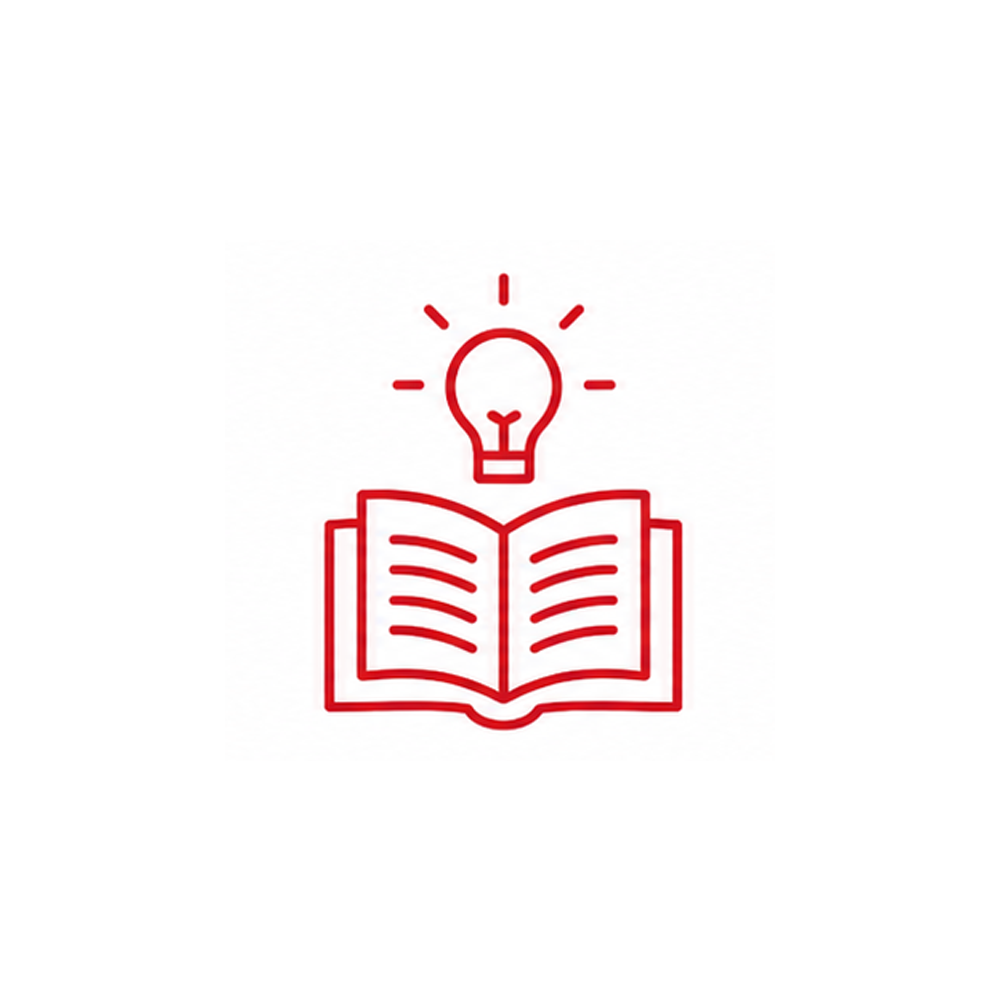 Open book with a light bulb above it, symbolizing ideas or learning.