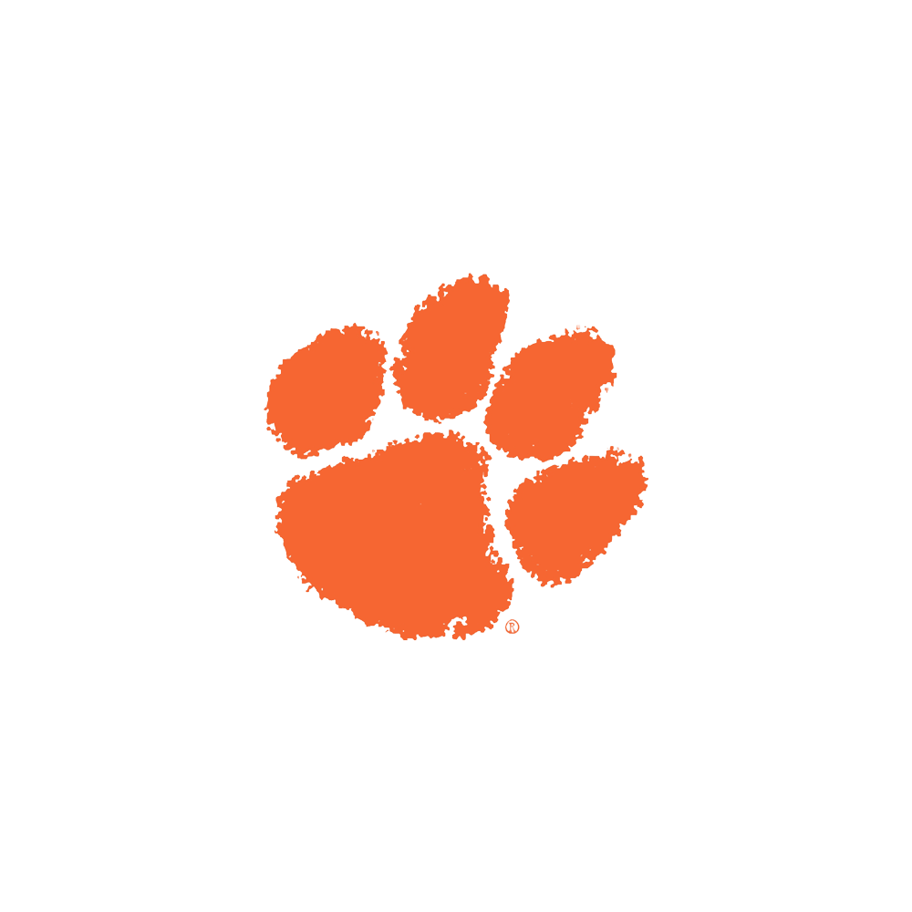 Orange paw print logo on a white circular background, surrounded by a black border.