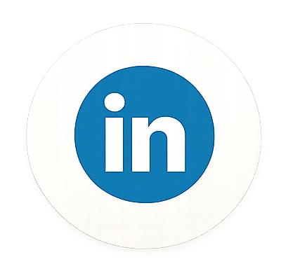 LinkedIn logo with blue circle.
