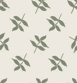 Pattern of stylized sage green leaves on a light cream background.