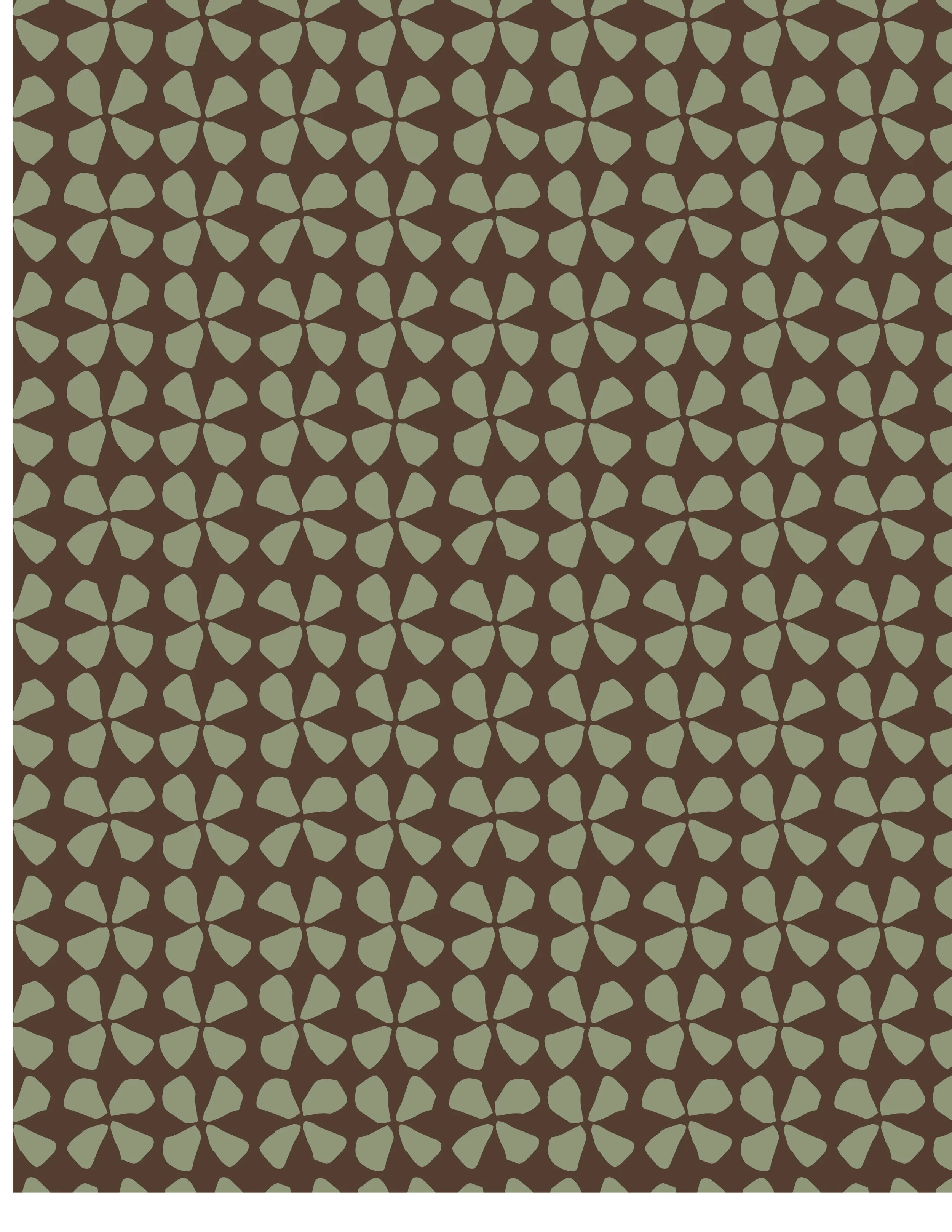 A repeating pattern of green and brown shapes resembling a geometric floral design.