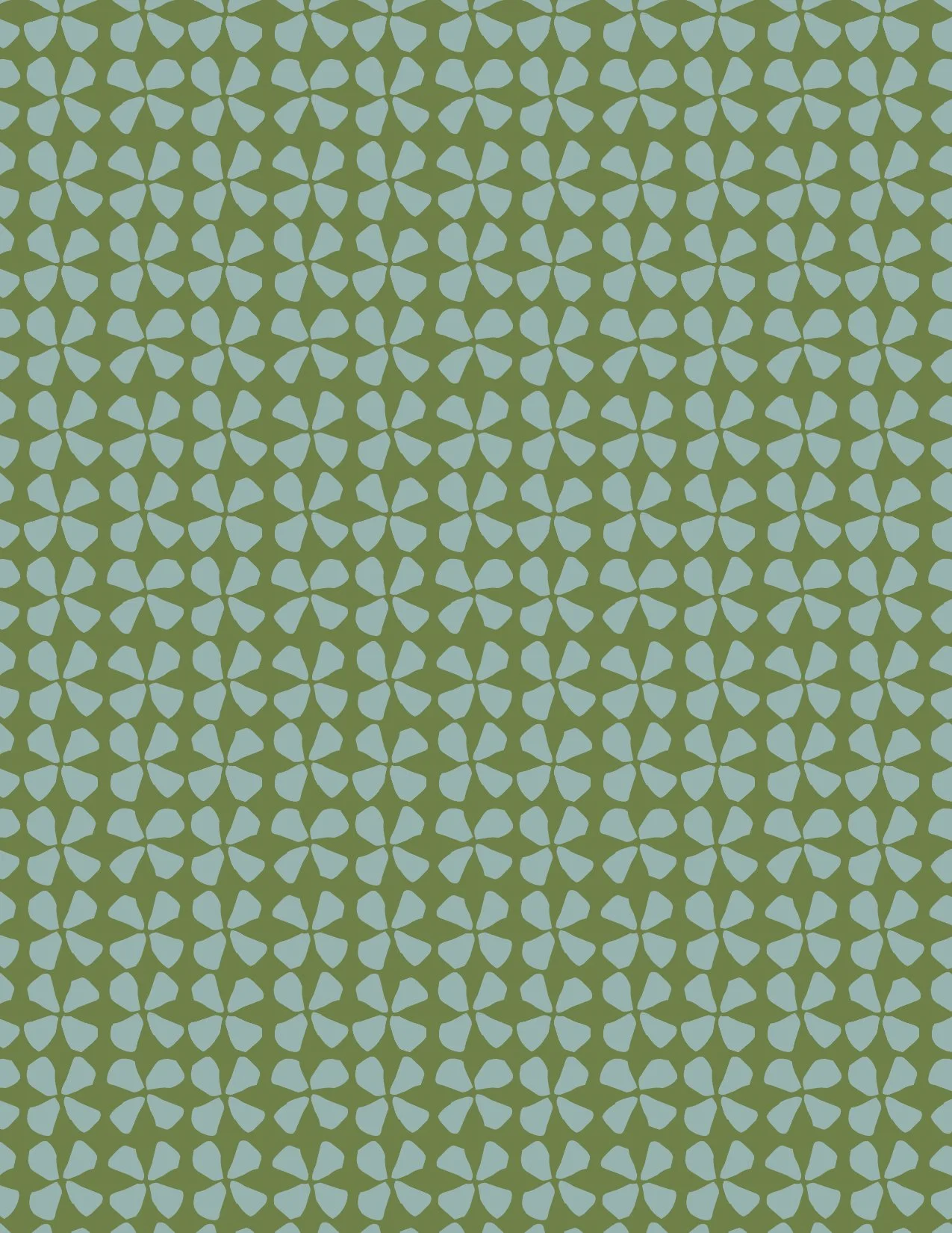 Pattern of light blue clovers on a green background.