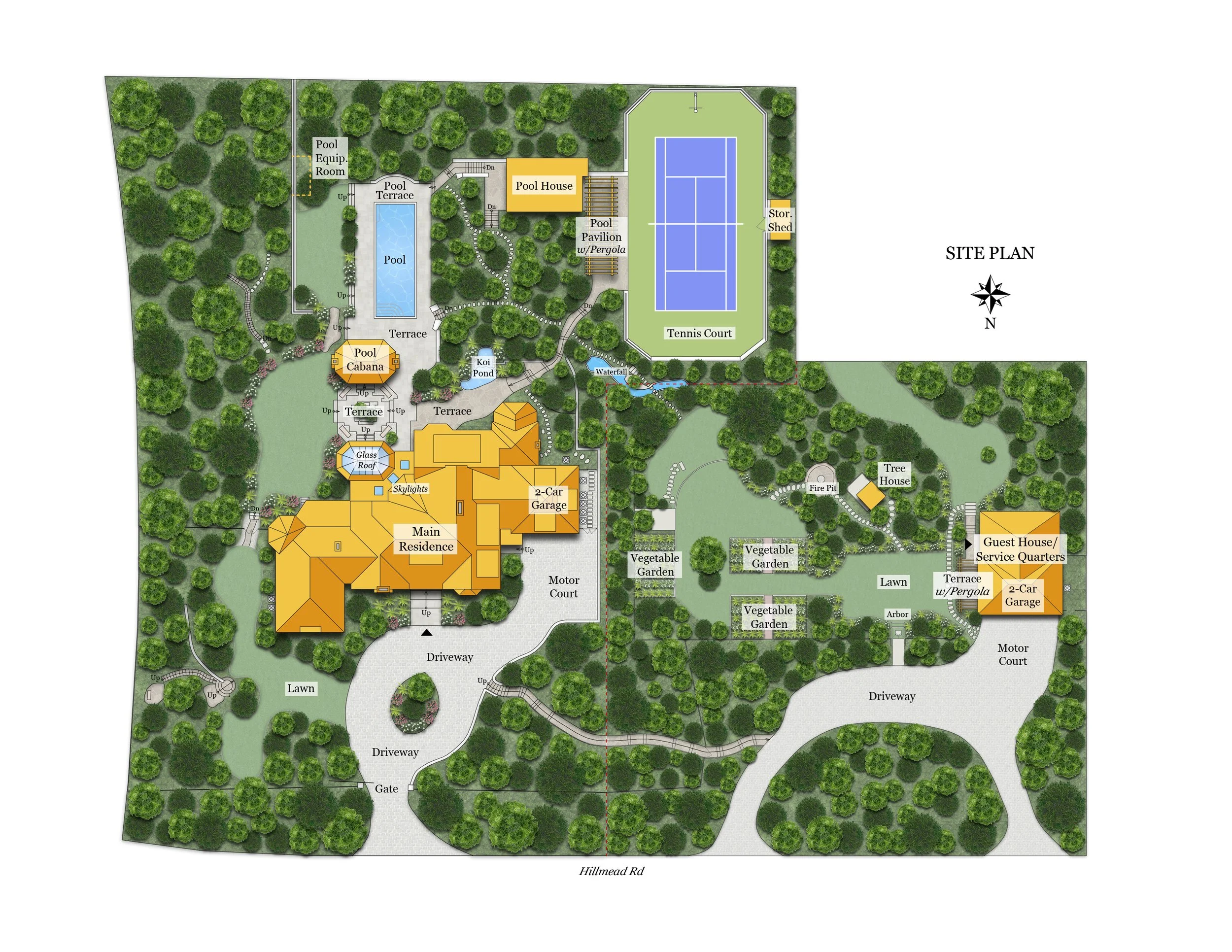 Property Type: Single Family Home
Size: 19,407 sq ft
Order: Site Plan w/ Pool and Sports Court