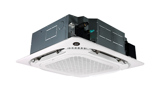 Ceiling-mounted HVAC air vent with ductwork and diffuser panel