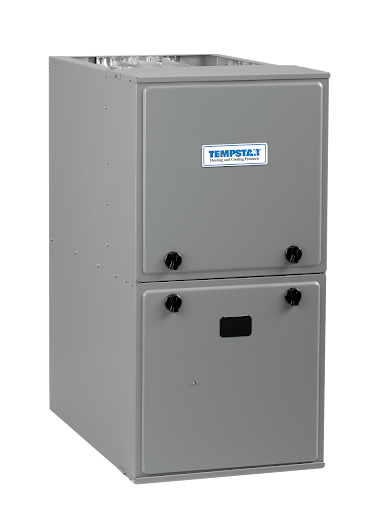 Gray Tempstat control panel with two black knobs and a label, positioned on a wall or equipment