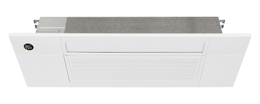 Ceiling-mounted air conditioning unit with vents and controls.