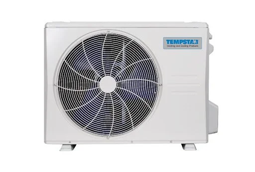 An outdoor air conditioning unit labeled 'TEMPSTAR' with a large circular fan on the front.