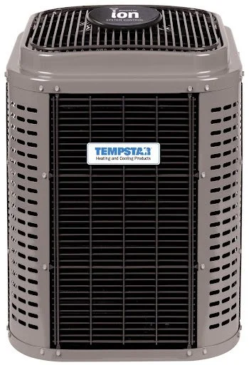 A gray HVAC air conditioning unit with vents and a Tempstar logo on the front.