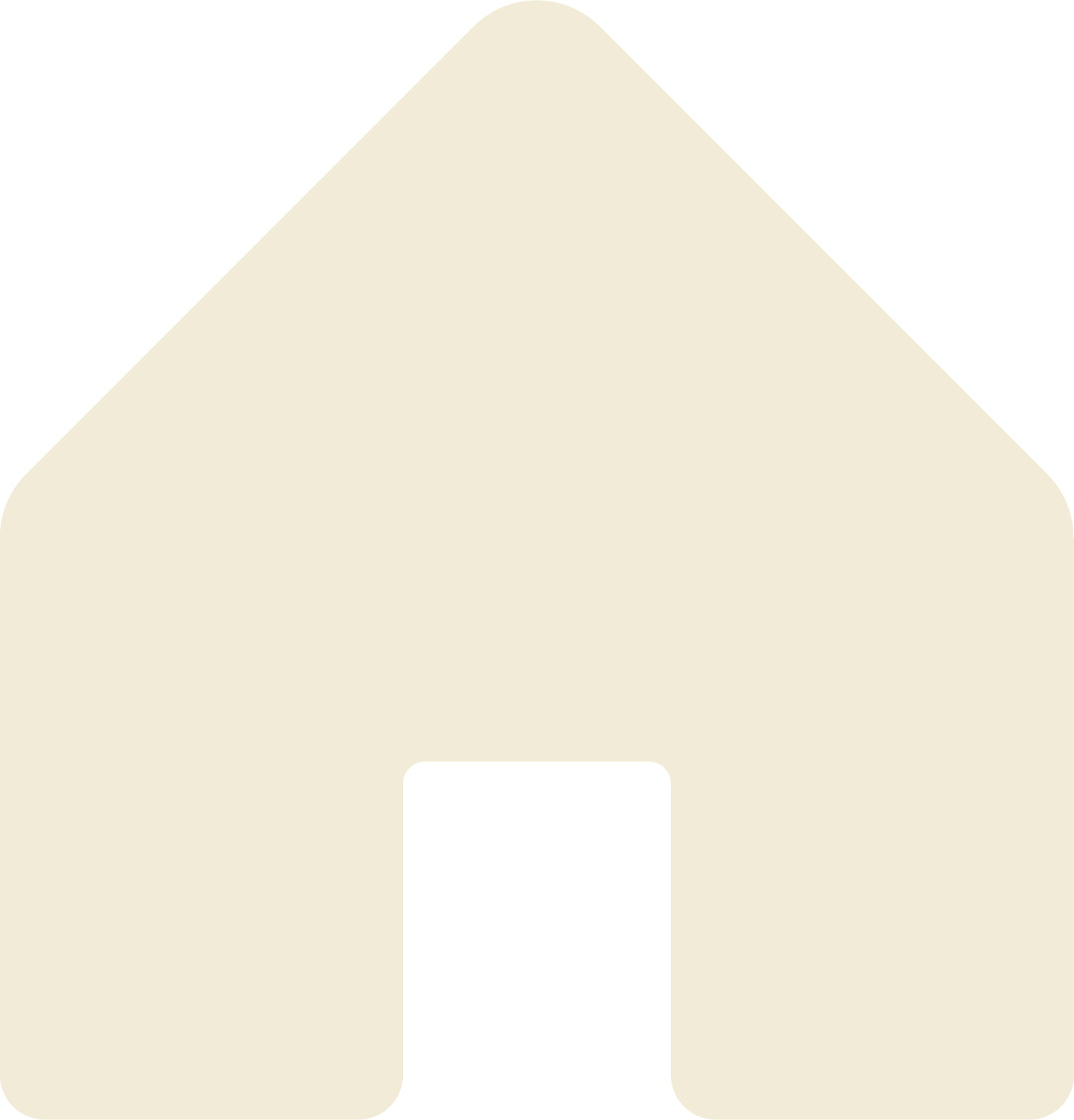 Illustration of a house with a triangular roof, a rectangular door, and a window, in a minimalist style with beige and black colors.