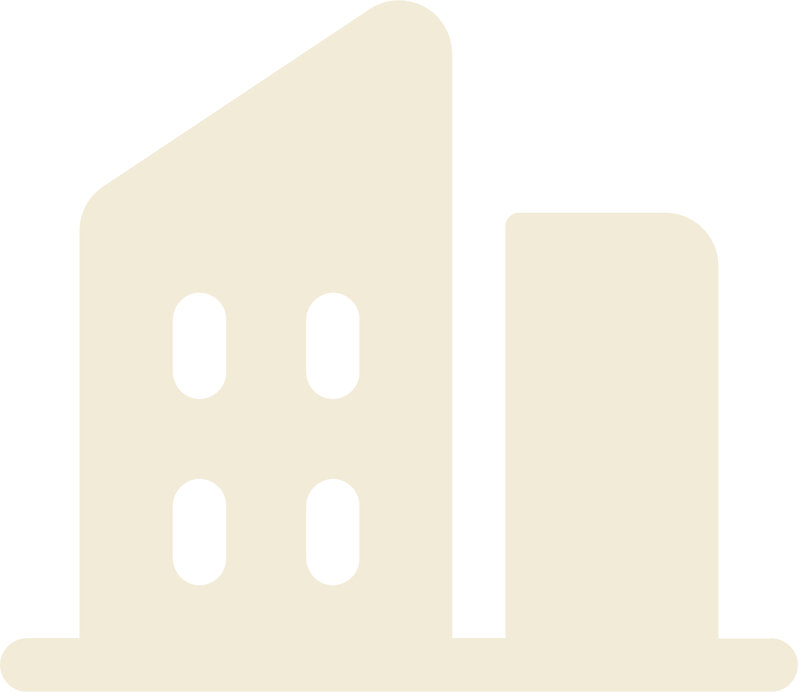 Simple graphic of buildings, representing a cityscape, with cream-colored buildings and black windows.
