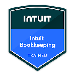 Intuit Bookkeeping badge with green, blue, and black design