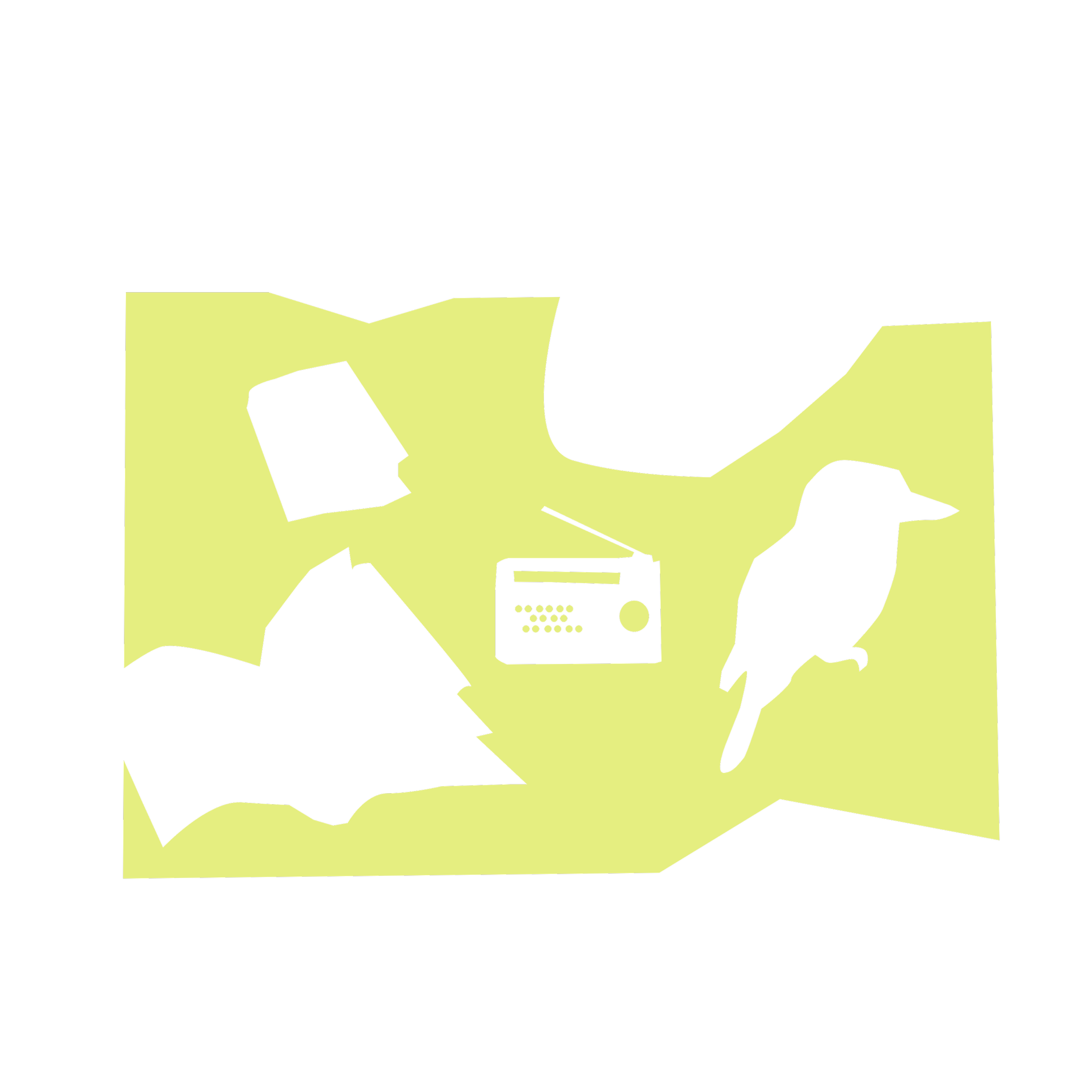 Silhouette of book, radio and Kookaburra