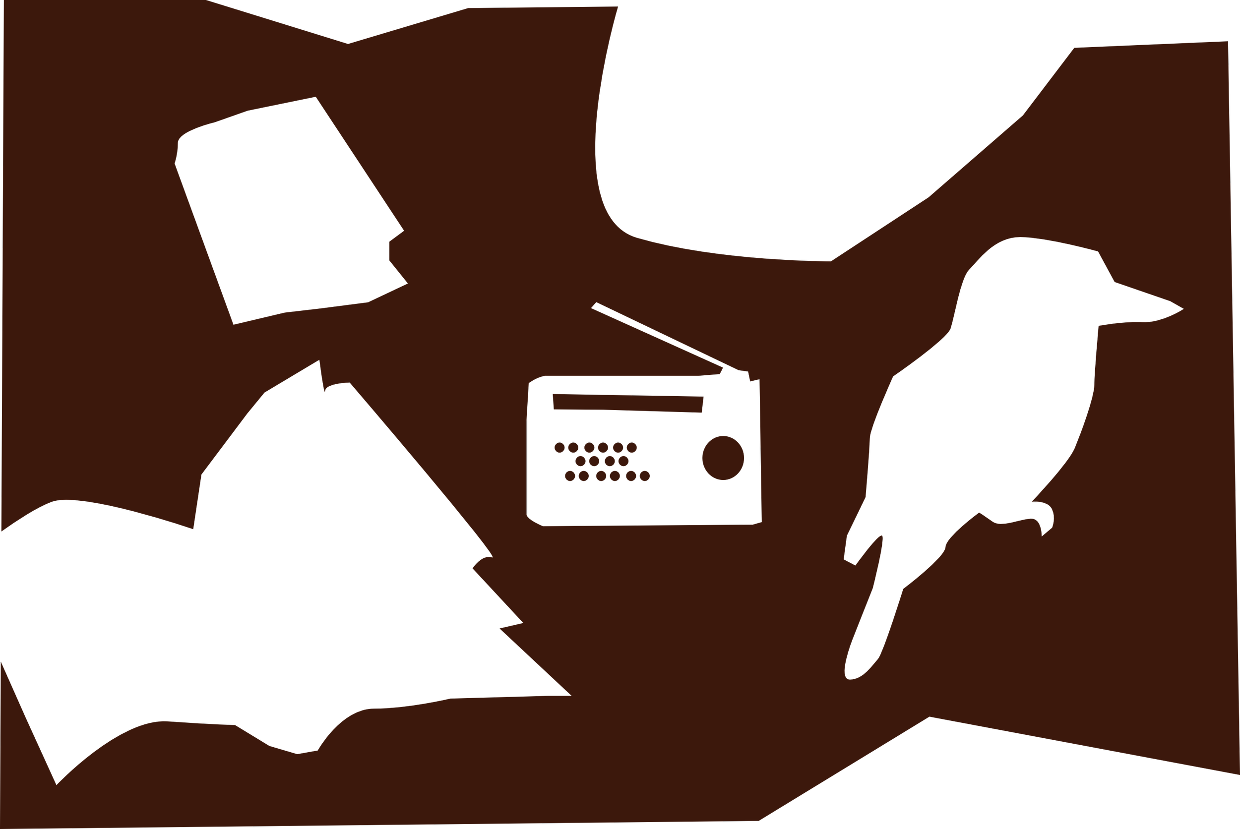 Silhouette of book, radio and Kookaburra