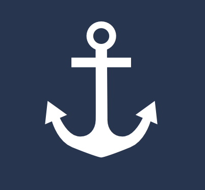 White anchor symbol on a dark blue background.