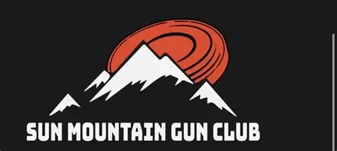 Logo of Sun Mountain Gun Club featuring a mountain with snow caps and a wooden ring above it, with the club name below.