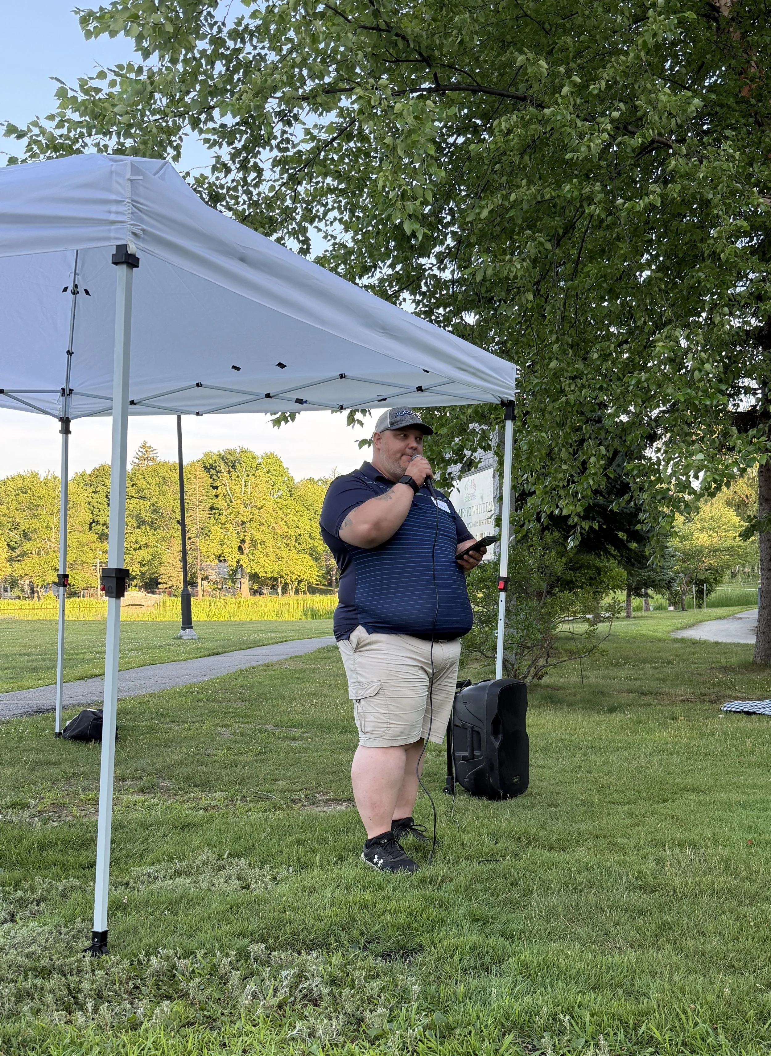 Kris Levesque Ward 9 NH State Representative candidate speaking at outdoor community event in Concord New Hampshire Kris for Concord campaign
