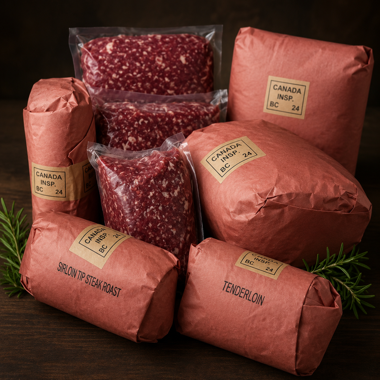 Grass-Fed, grass-finished beef from Mullin Family Ranch, locally raised in Logan Lake, BC.