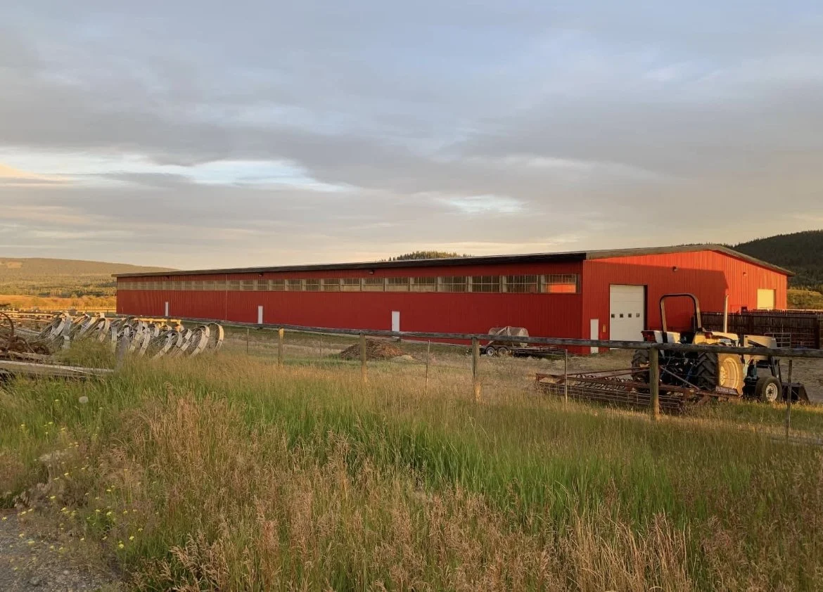 Covered RV storage building at Mullin Family Ranch in Logan Lake, BC, located on our working cattle ranch.