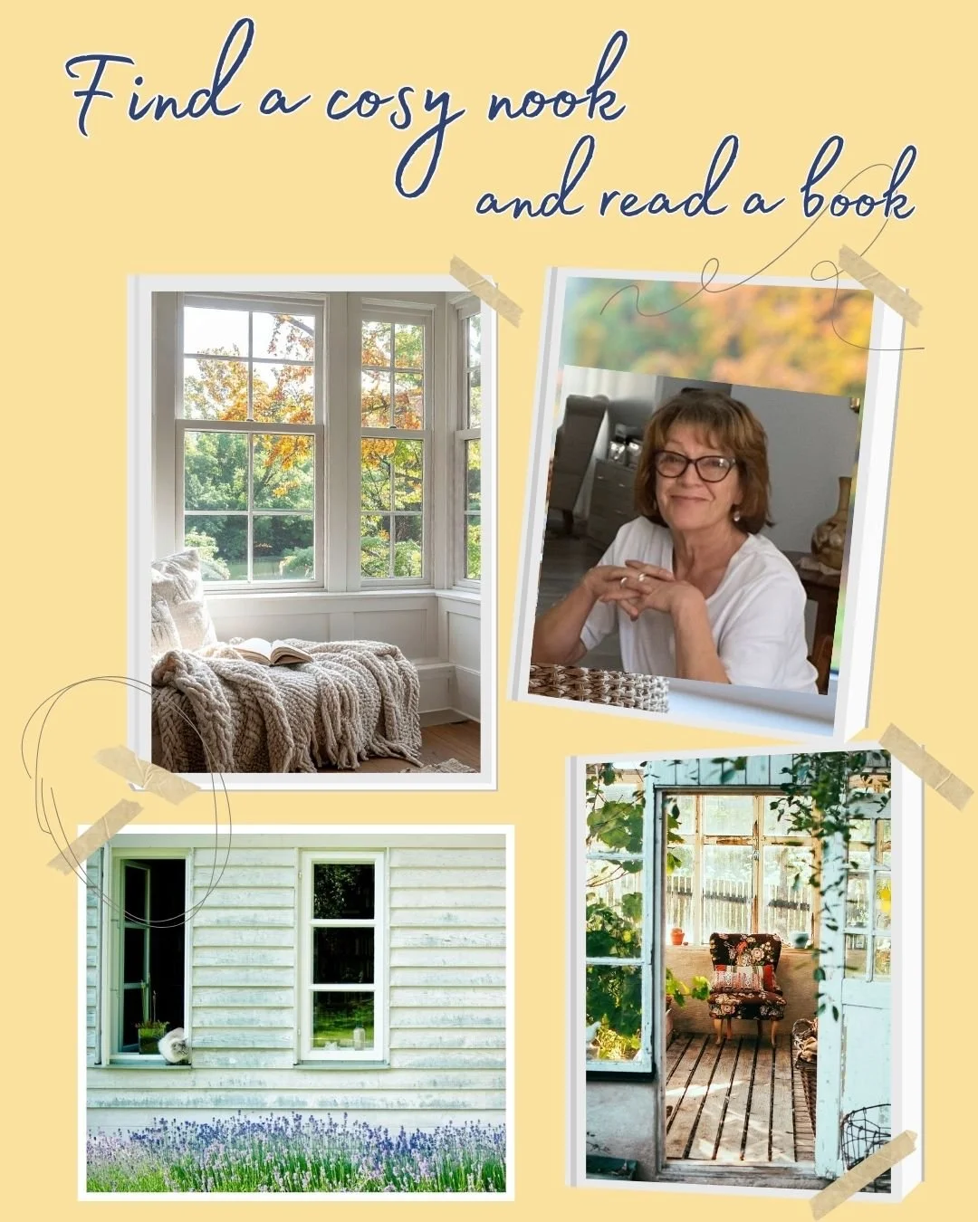 collage of cosy nook spaces and Jennie Jones author pic