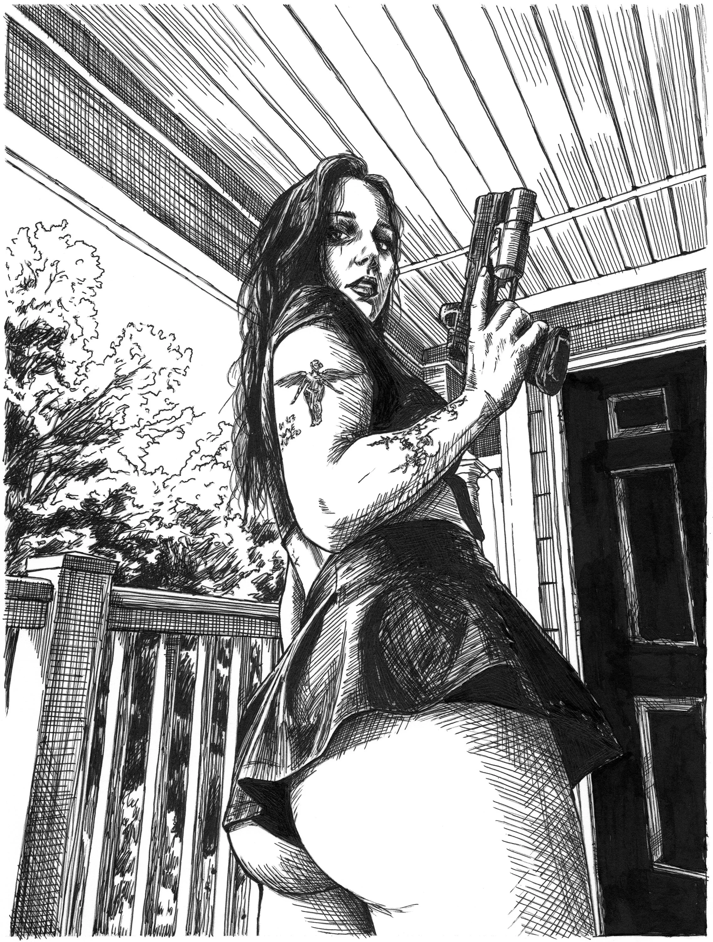 Sadie 01 artprint: ballpoint pen and ink drawing (8x10)