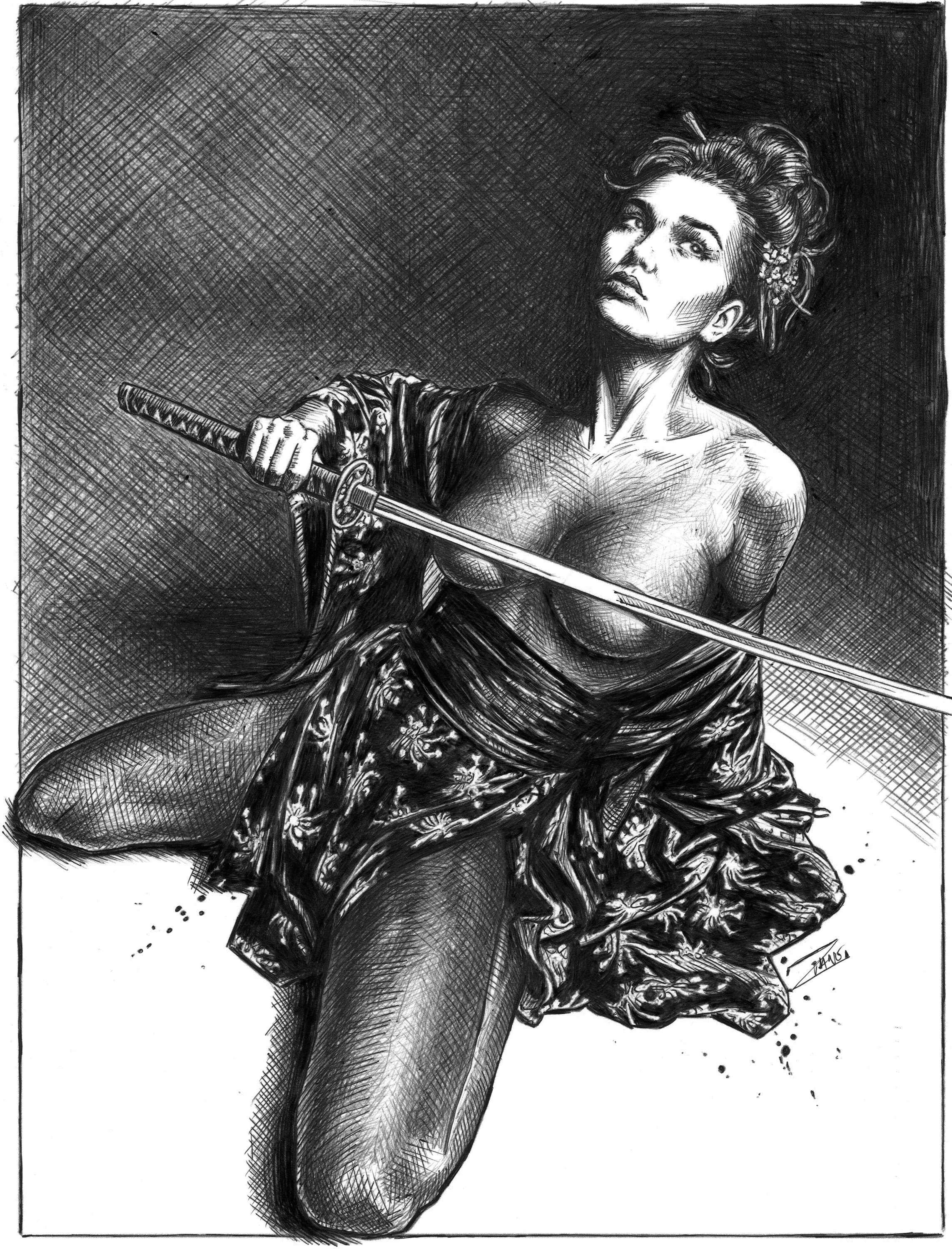 Onna artprint: ballpoint pen and ink drawing (8x10)
