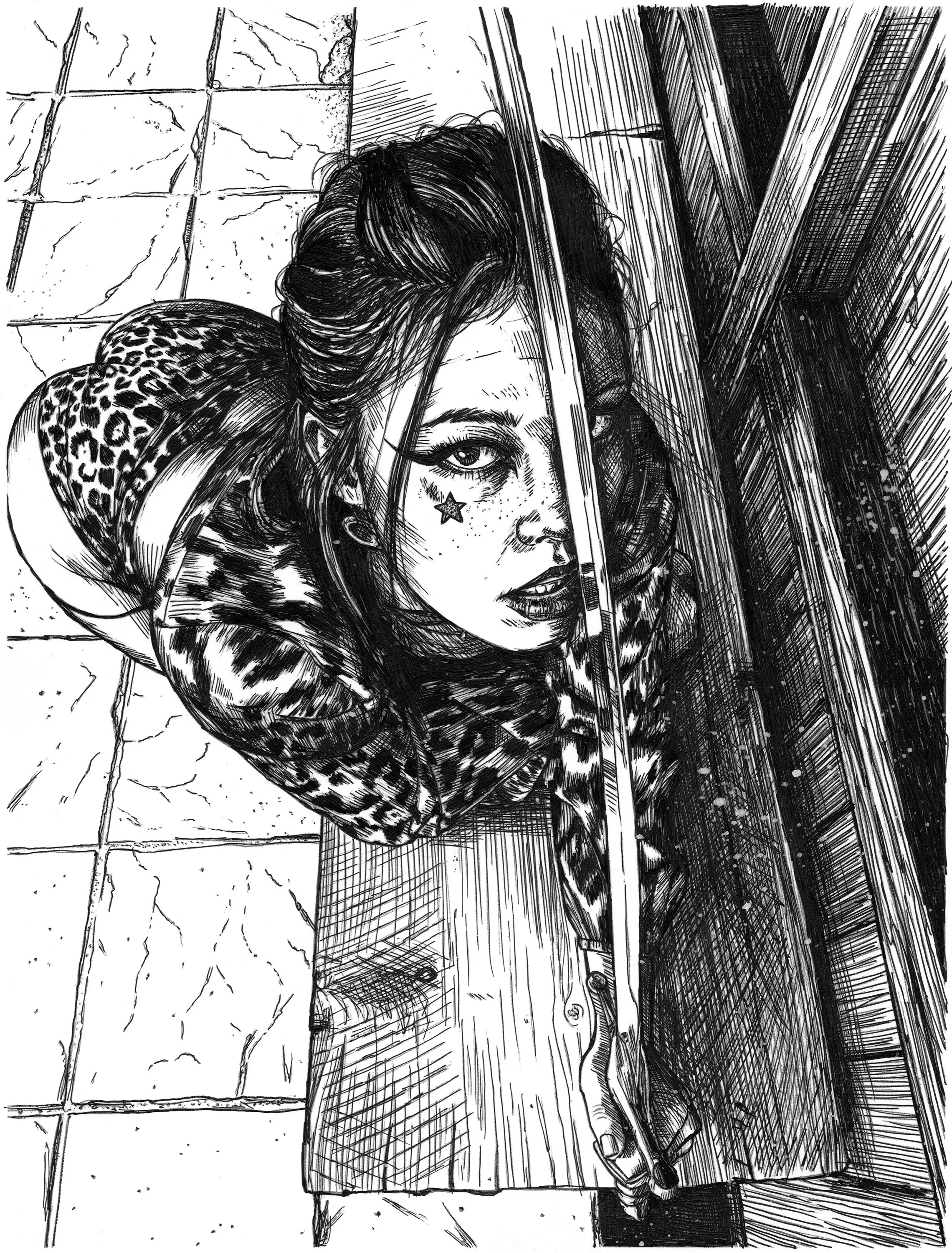 Hypnotic artprint: ballpoint pen and ink drawing (8x10)