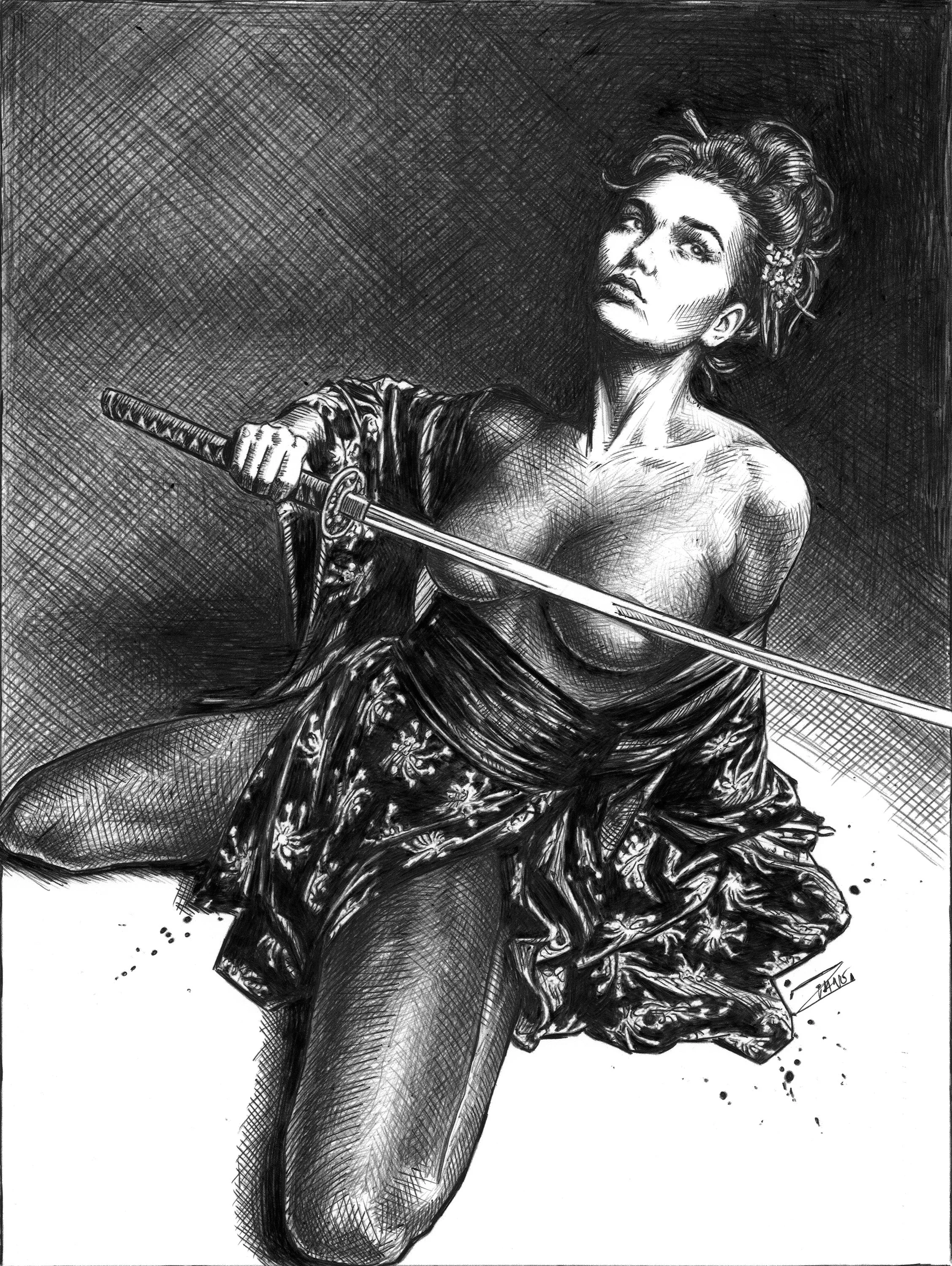 Onna artprint: ballpoint pen and ink drawing (8x10)