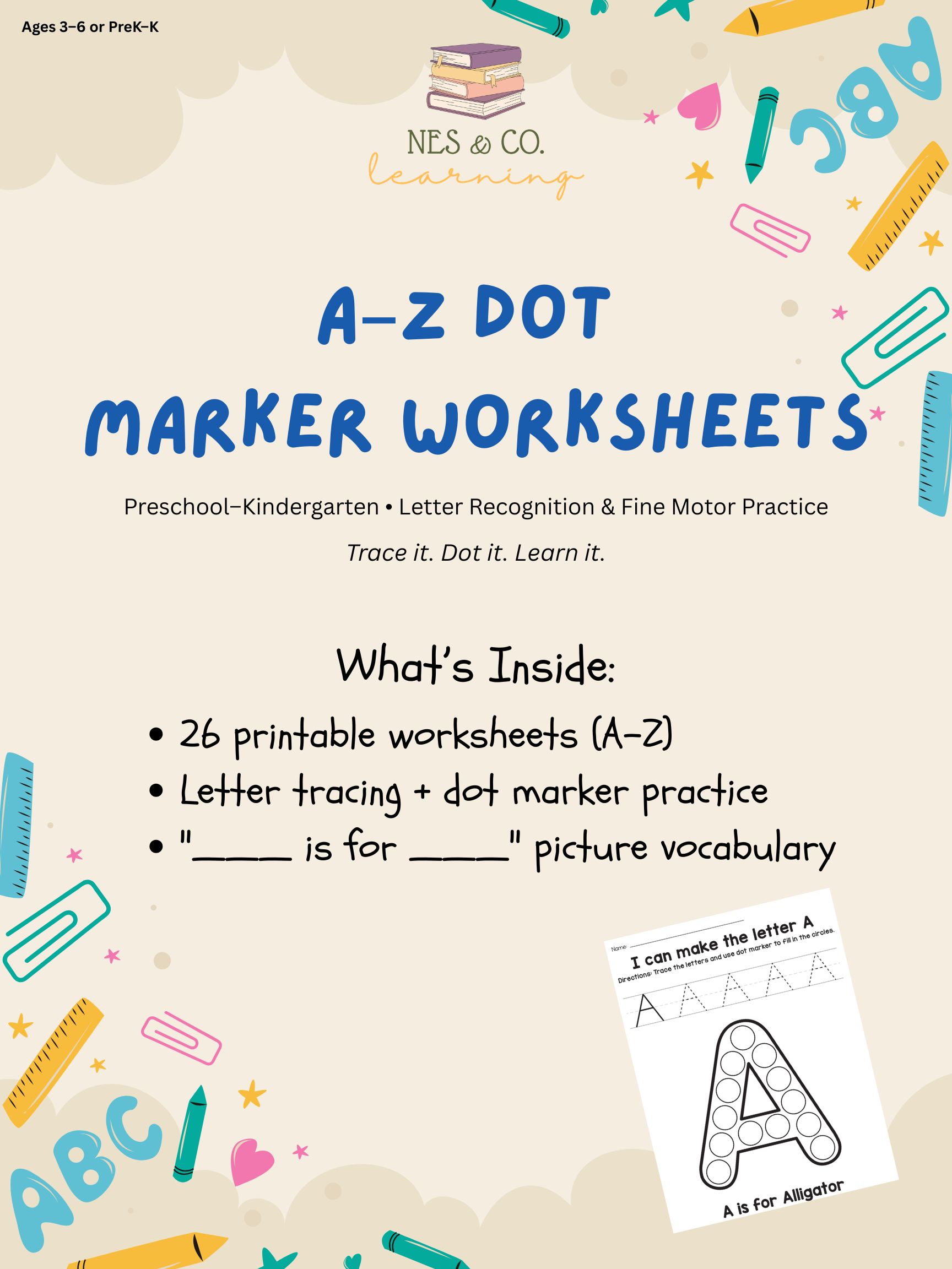 A–Z Dot Marker Worksheets | Preschool–Kindergarten