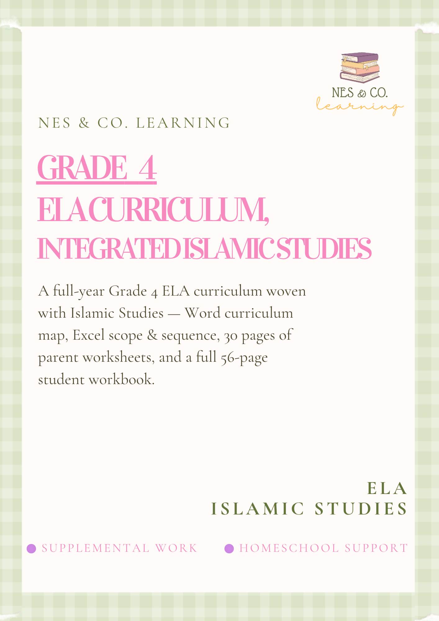 Grade 4 ELA Curriculum, Integrated Islamic Studies, Homeschool Planner
