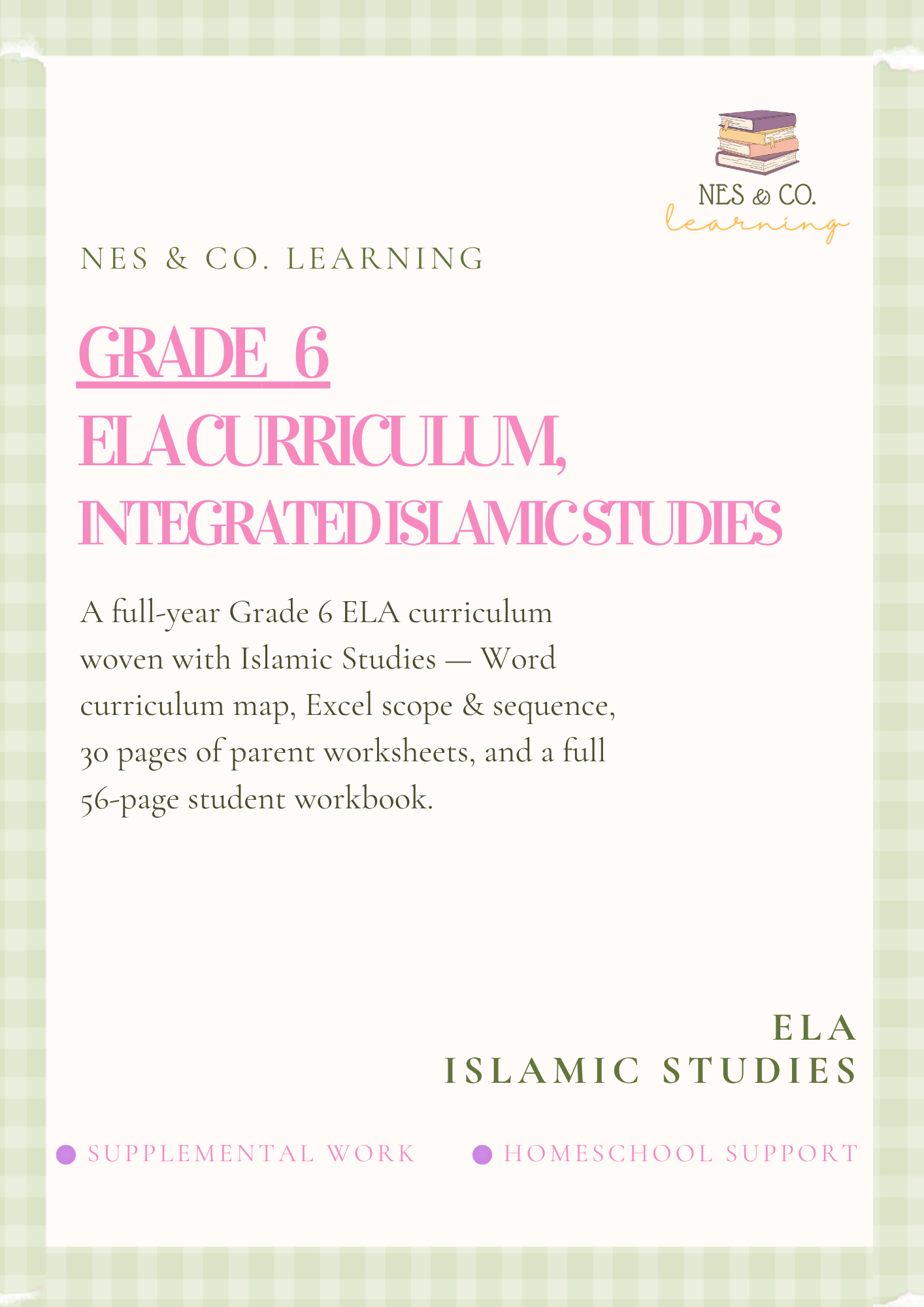 Grade 6 ELA Curriculum, Integrated Islamic Studies, Homeschool Planner