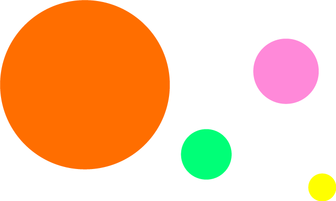 Four colorful circles of different sizes on a black background
