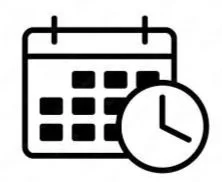 Icon of a calendar with a clock in front of it.