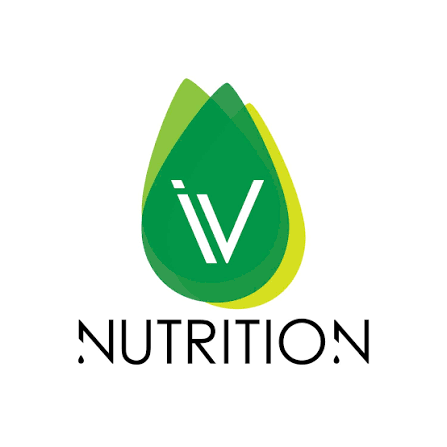 A logo with a green drop shape and the letter 'iV' inside, accompanied by the word 'NUTRITION' below.