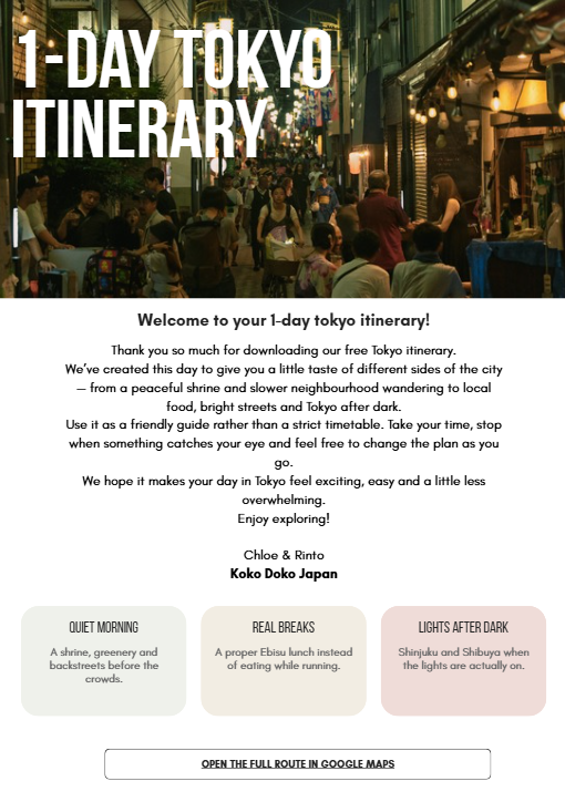 FREE 1-Day Tokyo Introduction Itinerary