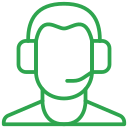 Outline illustration of a person with sound headphones.