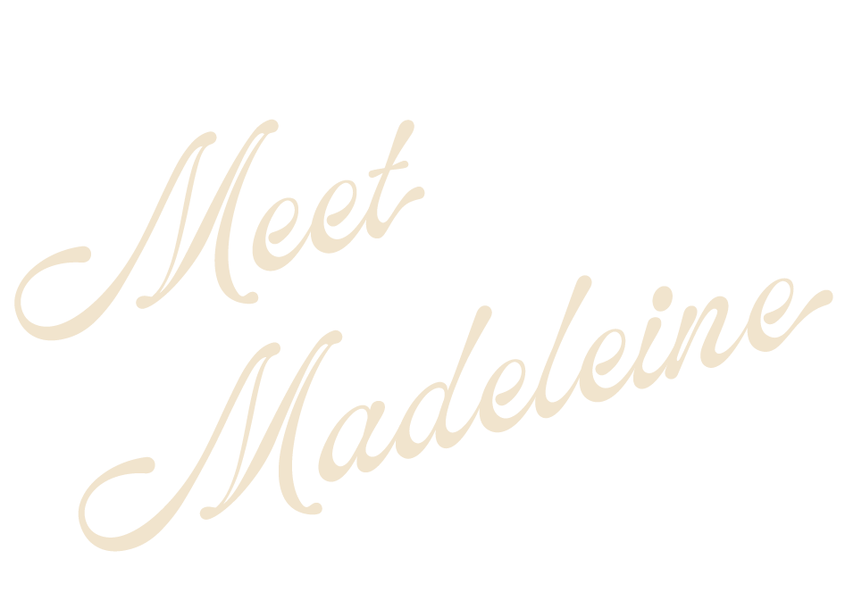 The text 'Meet Madeline' in elegant cursive font on a black background.