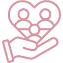 Outline of a hand holding a heart with two people inside the heart