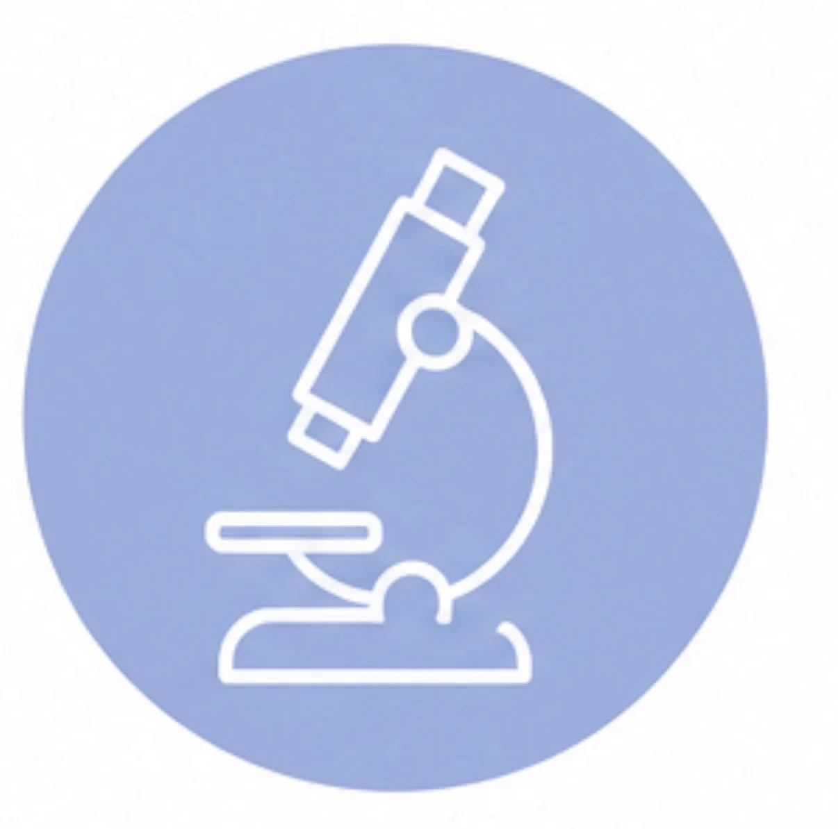 Line drawing of a microscope inside a blue circle.