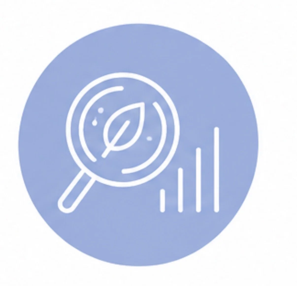 Icon of a magnifying glass with a leaf inside, and three vertical lines to the right, representing search or environmental focus.